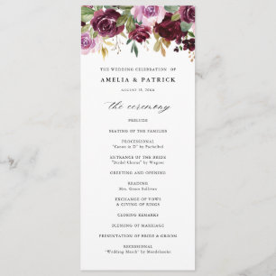 Romantic Purple Fall Floral Blooms Rustic Wedding Program