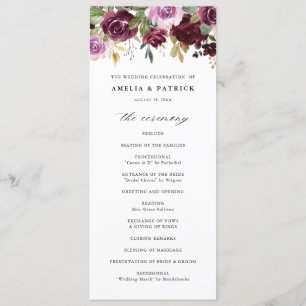 Romantic Purple Fall Floral Blooms Rustic Wedding Program