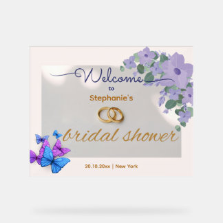 romantic purple floral bridal shower welcome acryl acrylic sign