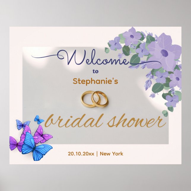 romantic purple floral bridal shower welcome sign (Front)