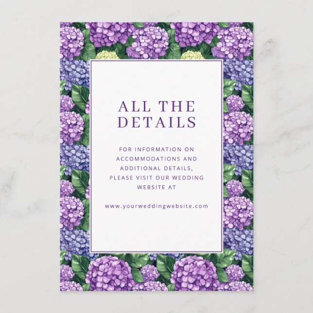 Romantic Purple Floral Hydrangea Border Enclosure Card (Front)