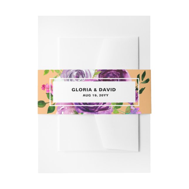 Romantic Purple Floral Invitation Belly Band (Front Example)
