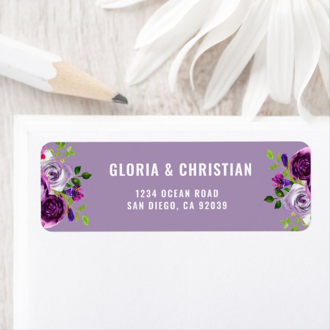 Romantic Purple Floral Return Address Label (Insitu)