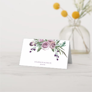 Romantic Purple Floral Wedding Table Name Place Card