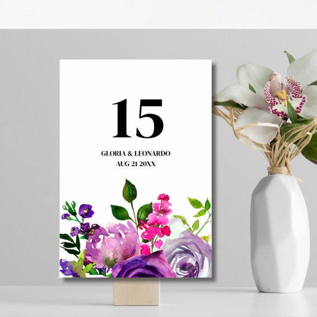 Romantic Purple Floral Wedding  Table Number (Creator Uploaded)