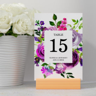 Romantic Purple Floral Wedding  Table Number
