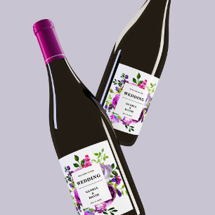 Romantic Purple Floral Wedding Wine Label