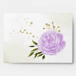 Romantic purple flower green leaves wedding envelope