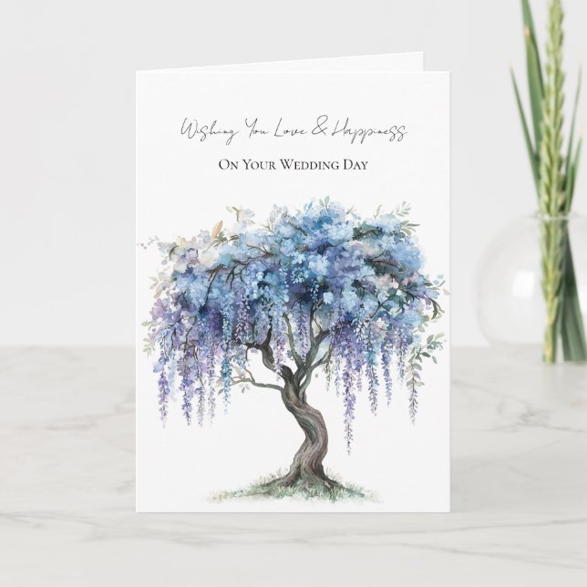 Romantic Purple Flowering Tree Wedding Card (Front)
