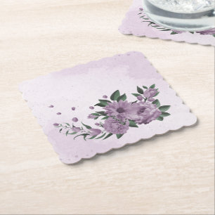 romantic purple flowers botanical paper coaster