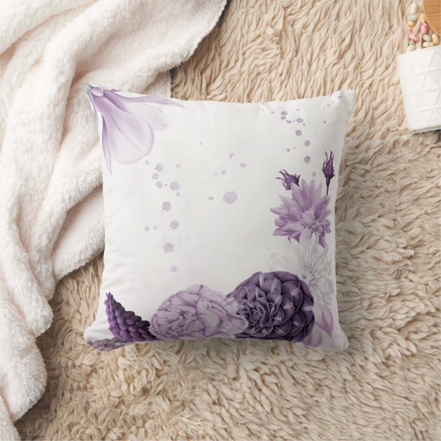 romantic purple flowers botanical  throw pillow (Blanket)