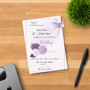 romantic purple flowers botanical wedding acrylic invitations