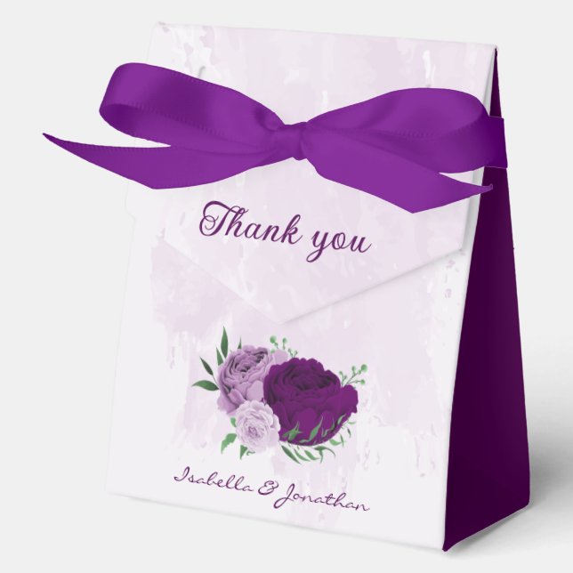 Romantic purple flowers greenery favor box (Front)