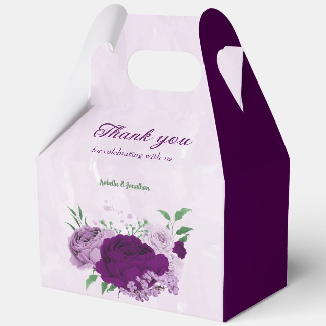 Romantic purple flowers greenery favor box (Front)