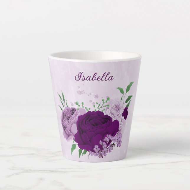 Romantic purple flowers greenery  latte mug (Front)