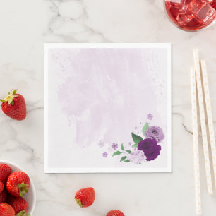 Romantic purple flowers greenery wedding napkin