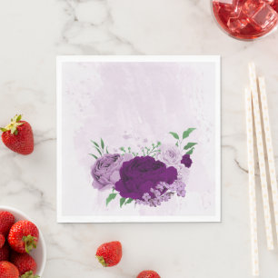 Romantic purple flowers greenery wedding napkin