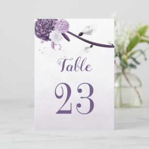 romantic purple flowers table number card
