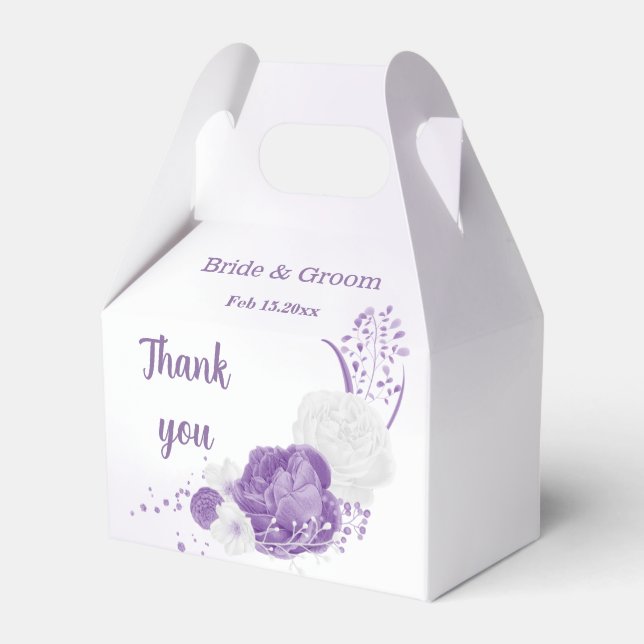 Romantic purple flowers wedding favor box (Front Side)