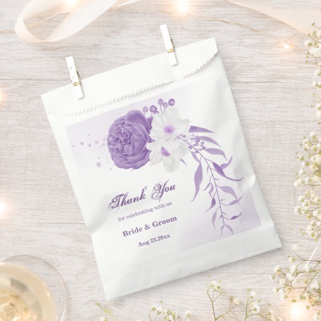 Romantic purple flowers wedding favour bag (Clipped)