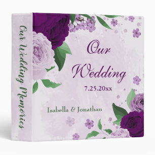 Romantic purple flowers wedding photo album binder