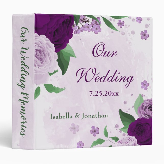 Romantic purple flowers wedding photo album binder (Front/Spine)