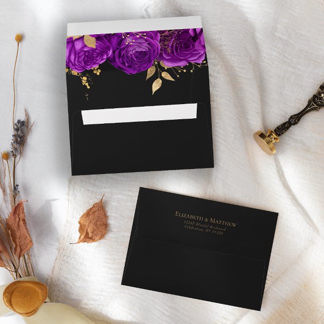 Romantic Purple Gold Dark Floral Wedding Envelope (Creator Uploaded)