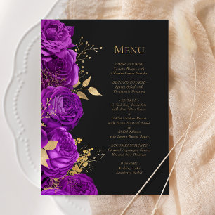 Romantic Purple Gold Dark Floral Wedding Menu