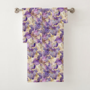 Romantic Purple Gold Iris Floral Bridal Shower Bath Towel Set