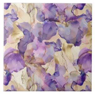 Romantic Purple Gold Iris Floral Bridal Shower Tile