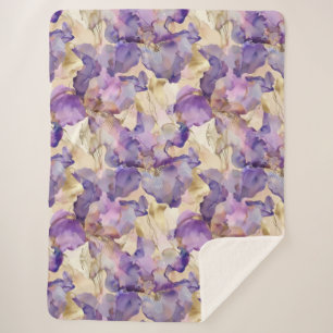 Romantic Purple Gold Iris Floral  Sherpa Blanket