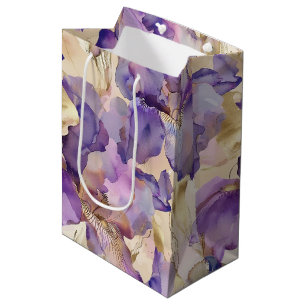 Romantic Purple Gold Iris Floral Wedding Medium Gift Bag