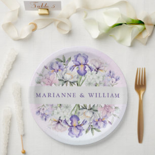 Romantic Purple Iris and Peonies Floral Wedding  Paper Plate