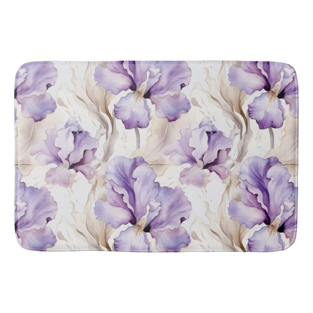 Romantic Purple Iris Floral Bridal Shower Bath Mat (Front)