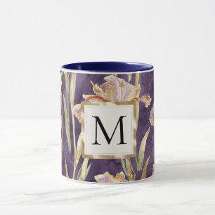 Romantic Purple Iris Floral Gold monogram Mug