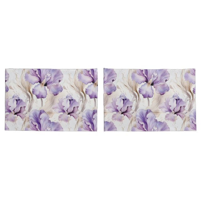 Romantic Purple Iris Floral   Pillowcase (Back-Set)