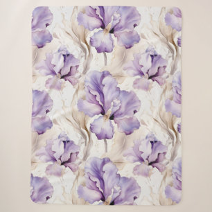Romantic Purple Iris Floral   Sherpa Blanket