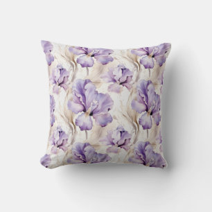 Romantic Purple Iris Floral Throw Pillow