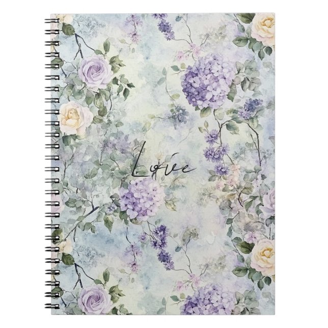 Romantic Purple Lavender Cream Floral Notebook (Front)