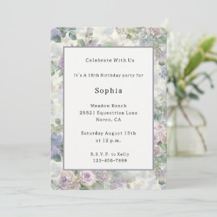 Romantic Purple Lavender Floral Birthday Invitation