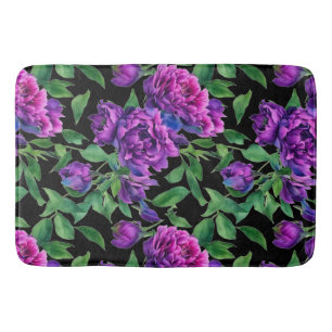 Romantic purple magenta pink watercolor peonies bath mat