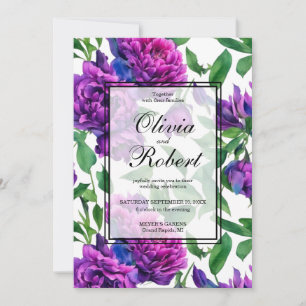 Romantic purple magenta pink watercolor peonies invitation