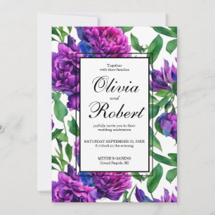 Romantic purple magenta pink watercolor peonies  invitation