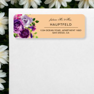 Romantic Purple Peach Floral Return Address Label