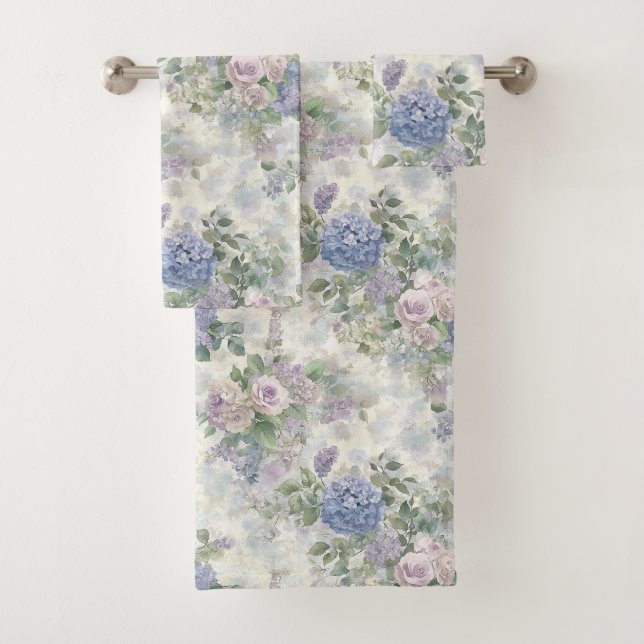 Romantic Purple Pink Flowers Bath Towel Set (Insitu)