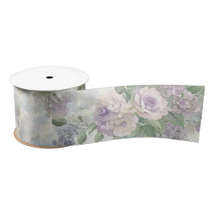 Romantic Purple Pink Flowers Bridal Shower Satin Ribbon