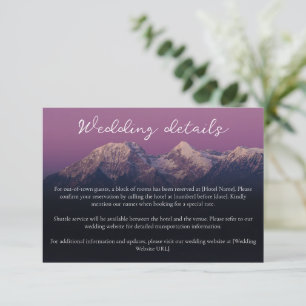 Romantic purple sunset snowy mountains wedding enclosure card