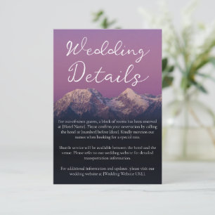 Romantic purple sunset snowy mountains wedding enclosure card