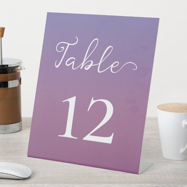 Romantic purple sunset snowy mountains wedding pedestal sign (In SItu)