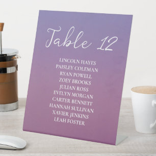 Romantic purple sunset snowy mountains wedding pedestal sign